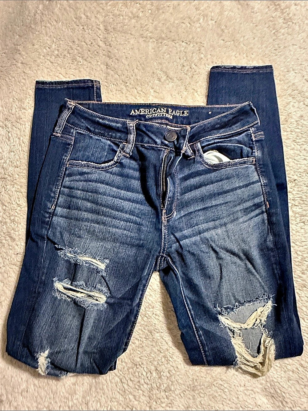 American Eagle Super Stretch X Distressed Skinny Jeggings Blue Size 8